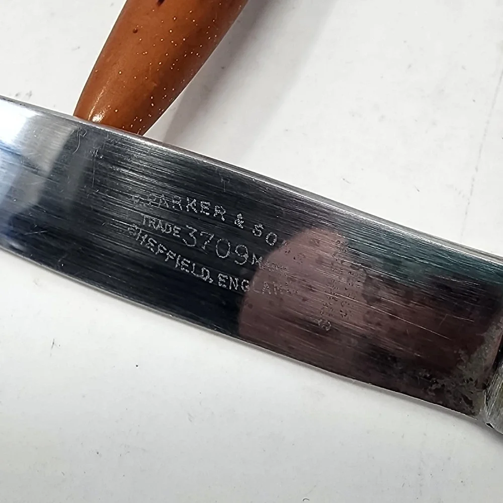 E. Parker & Sons 6 Stainless‎ Knives Sheffield England VTG Bakelite Faux Antler